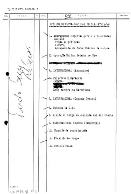 TV Tupi [emissora]. Ultra Notícias [programa]. Roteiro [televisivo], 17 nov. 1966.