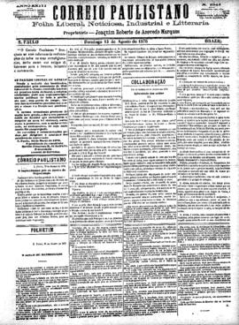 Correio paulistano [jornal], [s/n]. São Paulo-SP, 13 ago. 1876.