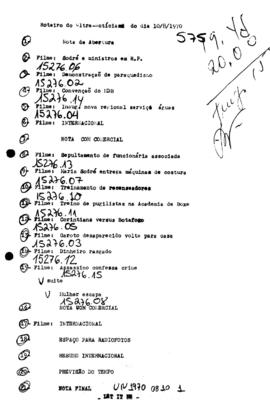 TV Tupi [emissora]. Ultra Notícias [programa]. Roteiro [televisivo], 10 ago. 1970.