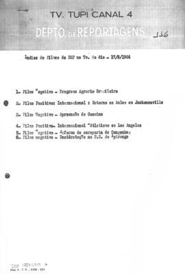 TV Tupi [emissora]. Diário de São Paulo na T.V. [programa]. Roteiro [televisivo], 17 set. 1964.