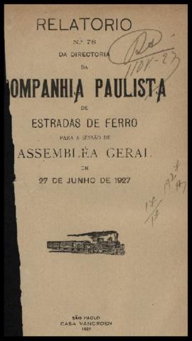 Relatório…, nº 078, 1926. Criador(a): Companhia Paulista de Estradas de Ferro. São Paulo-SP: Casa...
