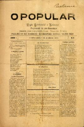 O Popular [jornal], a. 1, n. 9. Campo Limpo Paulista-SP, 07 jun. 1896.