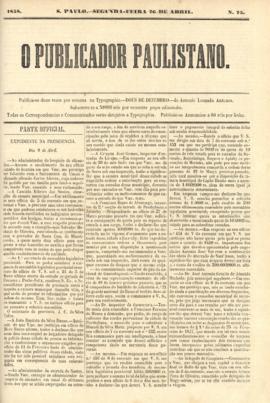 O Publicador paulistano [jornal], n. 75. São Paulo-SP, 26 abr. 1858.