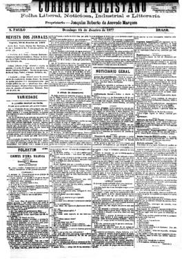 Correio paulistano [jornal], [s/n]. São Paulo-SP, 14 jan. 1877.