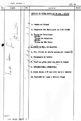 TV Tupi [emissora]. Ultra Notícias [programa]. Roteiro [televisivo], 09 ago. 1966.