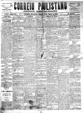 Correio paulistano [jornal], [s/n]. São Paulo-SP, 19 jun. 1892.