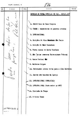 TV Tupi [emissora]. Ultra Notícias [programa]. Roteiro [televisivo], 26 jun. 1967.