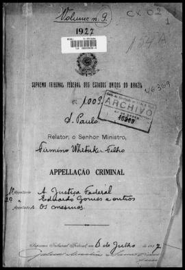 Processo... [apelação criminal], nª 1009/1927. [São Paulo-SP?], 1927. v. 9