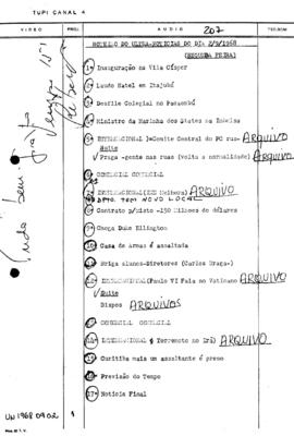 TV Tupi [emissora]. Ultra Notícias [programa]. Roteiro [televisivo], 02 set. 1968.