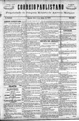 Correio paulistano [jornal], [s/n]. São Paulo-SP, 03 jul. 1878.