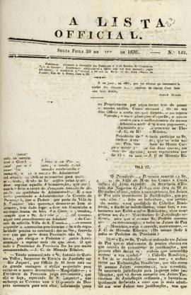 O Paulista official [jornal], n. 142. São Paulo-SP, 29 jan. 1836.