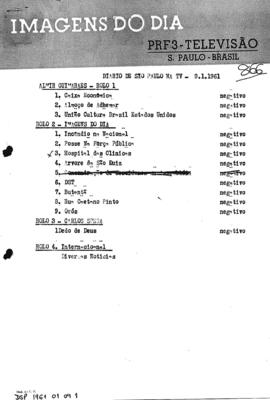 TV Tupi [emissora]. Diário de São Paulo na T.V. [programa]. Roteiro [televisivo], 09 jan. 1961.