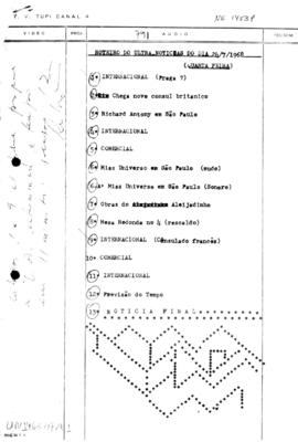 TV Tupi [emissora]. Ultra Notícias [programa]. Roteiro [televisivo], 24 jul. 1968.