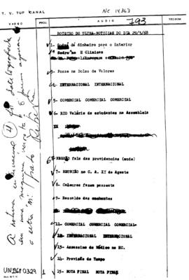 TV Tupi [emissora]. Ultra Notícias [programa]. Roteiro [televisivo], 29 mar. 1968.