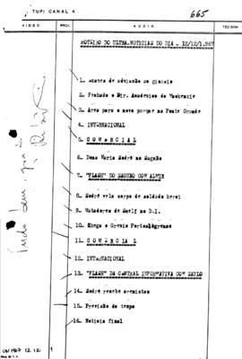 TV Tupi [emissora]. Ultra Notícias [programa]. Roteiro [televisivo], 12 dez. 1967.