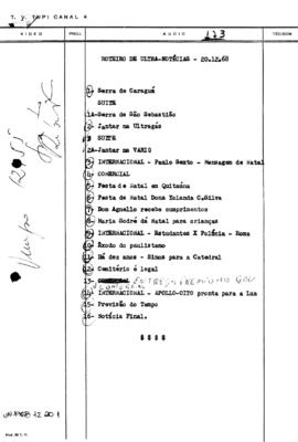 TV Tupi [emissora]. Ultra Notícias [programa]. Roteiro [televisivo], 20 dez. 1968.