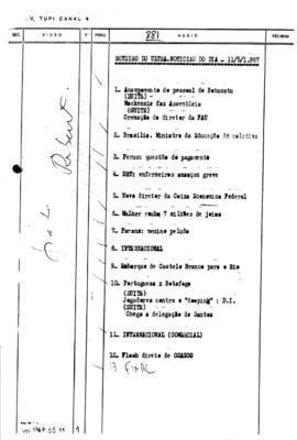 TV Tupi [emissora]. Ultra Notícias [programa]. Roteiro [televisivo], 11 mai. 1967.