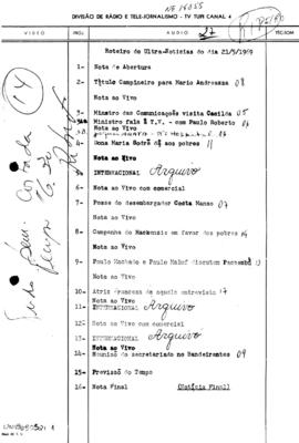 TV Tupi [emissora]. Ultra Notícias [programa]. Roteiro [televisivo], 21 mai. 1969.