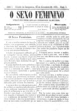 O Sexo feminino [jornal], a. 1, n. 3. Campanha-MG, 20 set. 1873.