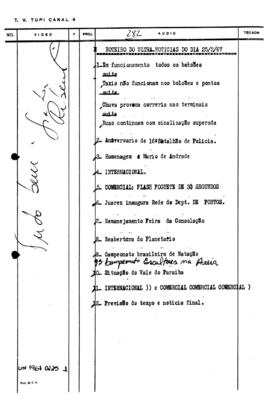 TV Tupi [emissora]. Ultra Notícias [programa]. Roteiro [televisivo], 25 fev. 1967.