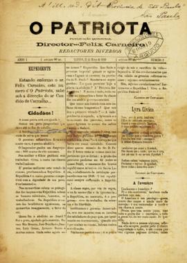 O Patriota [jornal], a. 1, n. 2. Santos-SP, 15 mar. 1889.