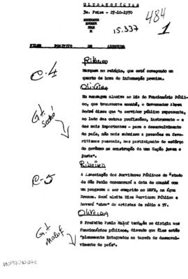 TV Tupi [emissora]. Ultra Notícias [programa]. Roteiro [televisivo], 27 out. 1970.