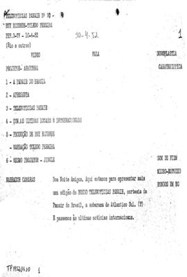 TV Tupi [emissora]. Telenotícias Panair [programa]. Roteiro [televisivo], 10 abr. 1952.