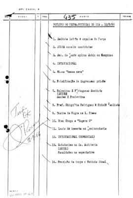 TV Tupi [emissora]. Ultra Notícias [programa]. Roteiro [televisivo], 12 set. 1966.