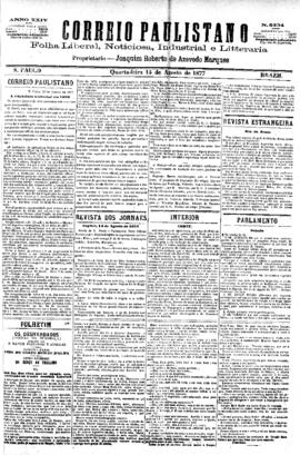 Correio paulistano [jornal], [s/n]. São Paulo-SP, 15 ago. 1877.