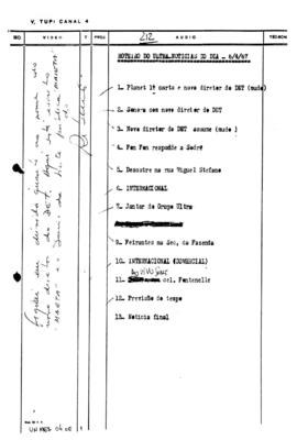 TV Tupi [emissora]. Ultra Notícias [programa]. Roteiro [televisivo], 06 abr. 1967.