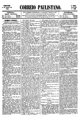 Correio paulistano [jornal], [s/n]. São Paulo-SP, 01 abr. 1856.
