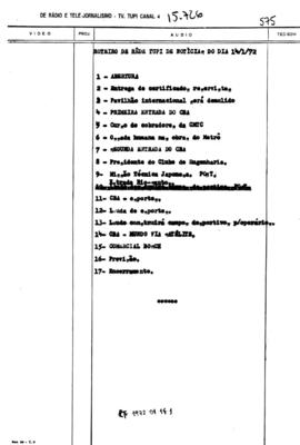TV Tupi [emissora]. Rede Tupi de Notícias [programa]. Roteiro [televisivo], 14 jan. 1972.