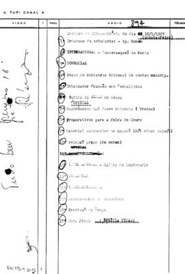 TV Tupi [emissora]. Ultra Notícias [programa]. Roteiro [televisivo], 16 jan. 1969.