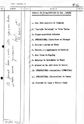 TV Tupi [emissora]. Ultra Notícias [programa]. Roteiro [televisivo], 03 ago. 1966.