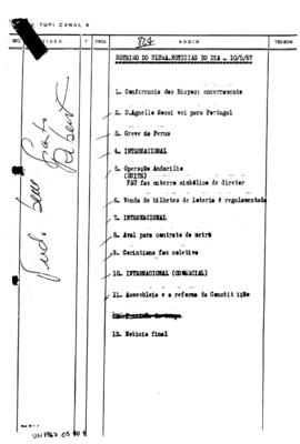 TV Tupi [emissora]. Ultra Notícias [programa]. Roteiro [televisivo], 10 mai. 1967.