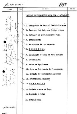 TV Tupi [emissora]. Ultra Notícias [programa]. Roteiro [televisivo], 18 nov. 1967.
