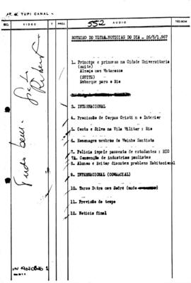 TV Tupi [emissora]. Ultra Notícias [programa]. Roteiro [televisivo], 26 mai. 1967.