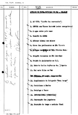 TV Tupi [emissora]. Ultra Notícias [programa]. Roteiro [televisivo], 28 mar. 1966.