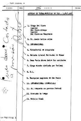 TV Tupi [emissora]. Ultra Notícias [programa]. Roteiro [televisivo], 11 set. 1967.