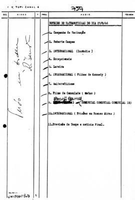 TV Tupi [emissora]. Ultra Notícias [programa]. Roteiro [televisivo], 27 ago. 1966.