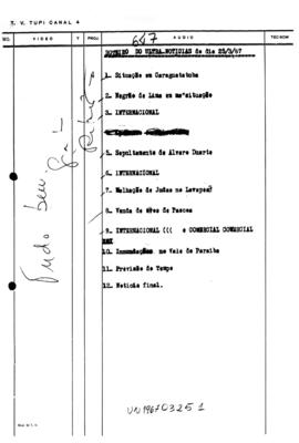 TV Tupi [emissora]. Ultra Notícias [programa]. Roteiro [televisivo], 25 mar. 1967.
