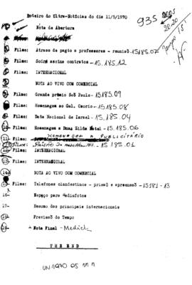 TV Tupi [emissora]. Ultra Notícias [programa]. Roteiro [televisivo], 11 mai. 1970.