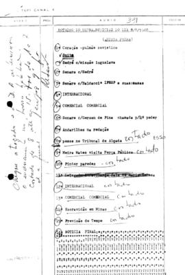 TV Tupi [emissora]. Ultra Notícias [programa]. Roteiro [televisivo], 08 ago. 1968.