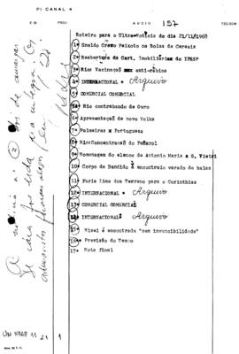 TV Tupi [emissora]. Ultra Notícias [programa]. Roteiro [televisivo], 21 nov. 1968.