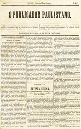 O Publicador paulistano [jornal], n. 111. São Paulo-SP, 23 out. 1858.