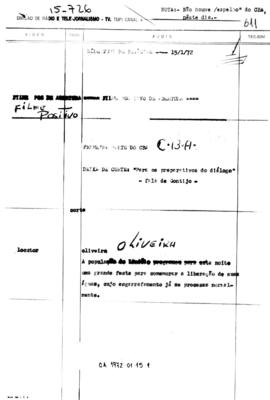 TV Tupi [emissora]. Correspondentes Brasileiros Associados [programa]. Roteiro [televisivo], 15 jan. 1972.