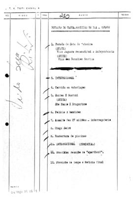 TV Tupi [emissora]. Ultra Notícias [programa]. Roteiro [televisivo], 07 set. 1966.