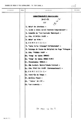 TV Tupi [emissora]. Correspondentes Brasileiros Associados [programa]. Roteiro [televisivo], 30 dez. 1971.