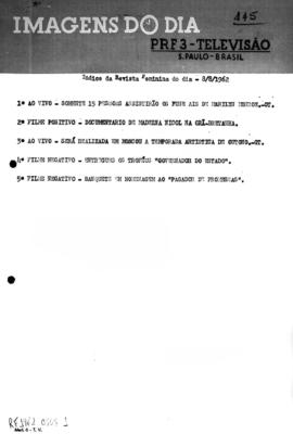 TV Tupi [emissora]. Revista Feminina [programa]. Roteiro [televisivo], 08 ago. 1962.