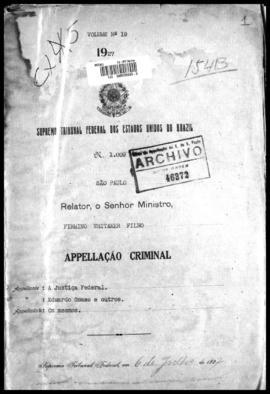 Processo... [apelação criminal], nª 1009/1927. [São Paulo-SP?], 1927. v. 19